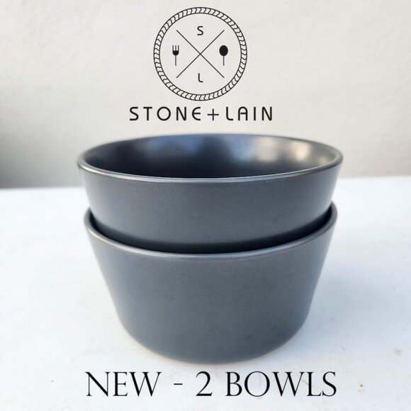 NEW Set of 2 Stone Lain Stoneware Round bowls Dinnerware Gray Replacement Matte - Picture 2 of 9